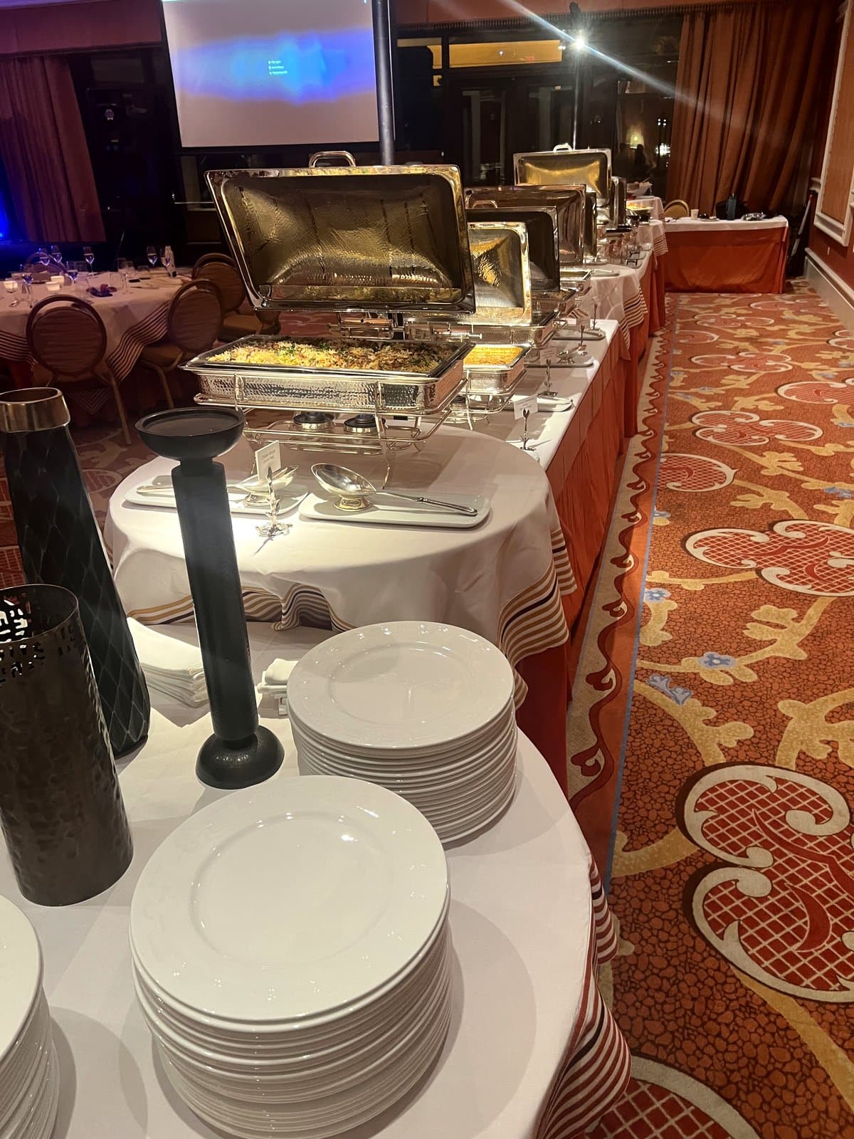 Vegetable biryani in a silver chafing dish at Mint Indian Bistro catering