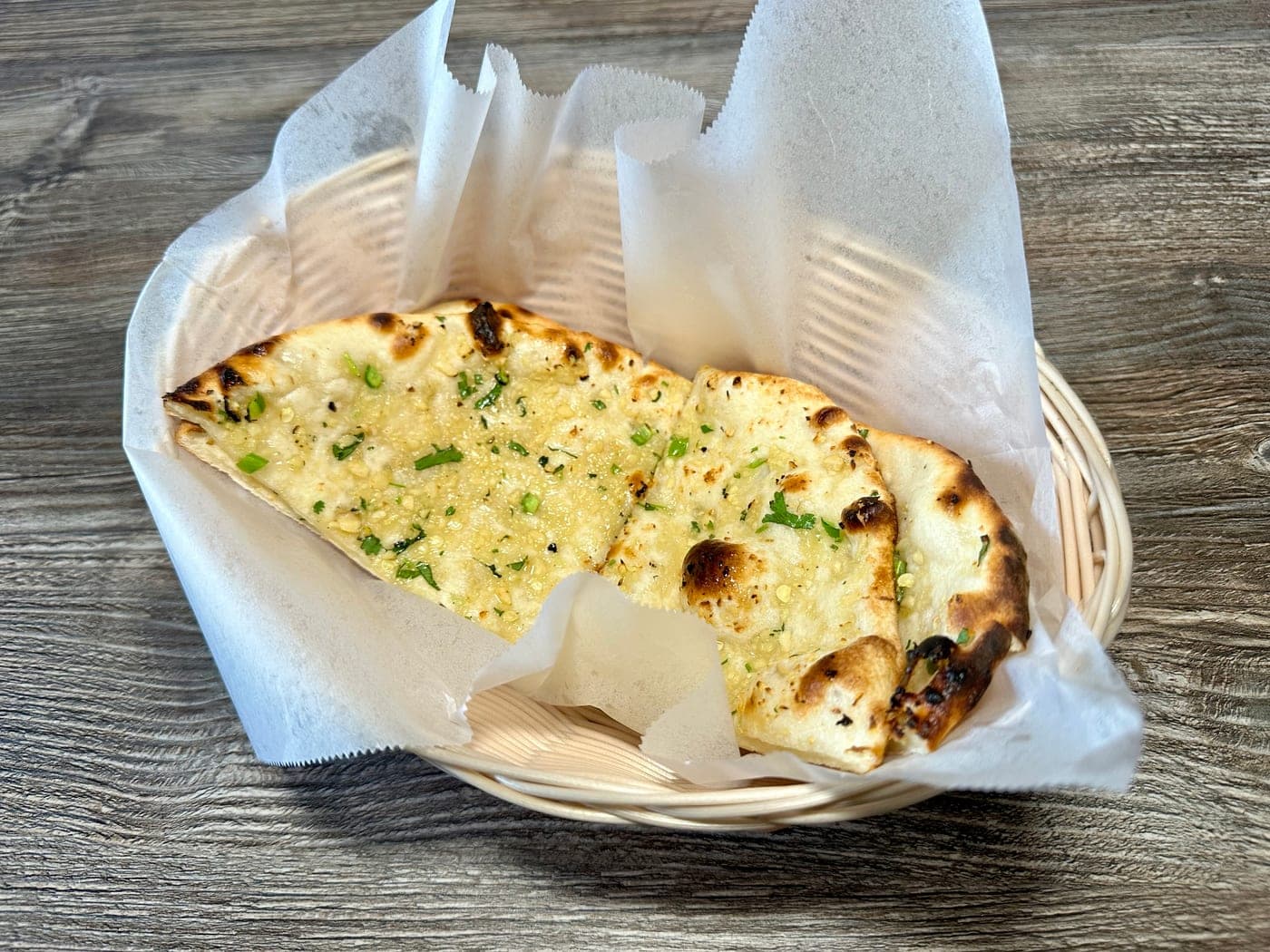 Garlic naan at Mint Indian Bistro