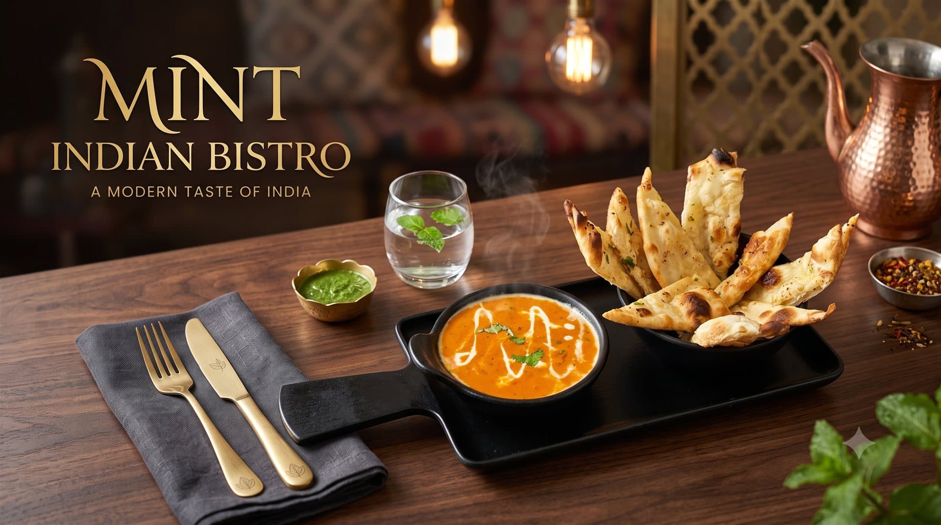 Mint Indian Bistro menu hero — signature Indian dishes